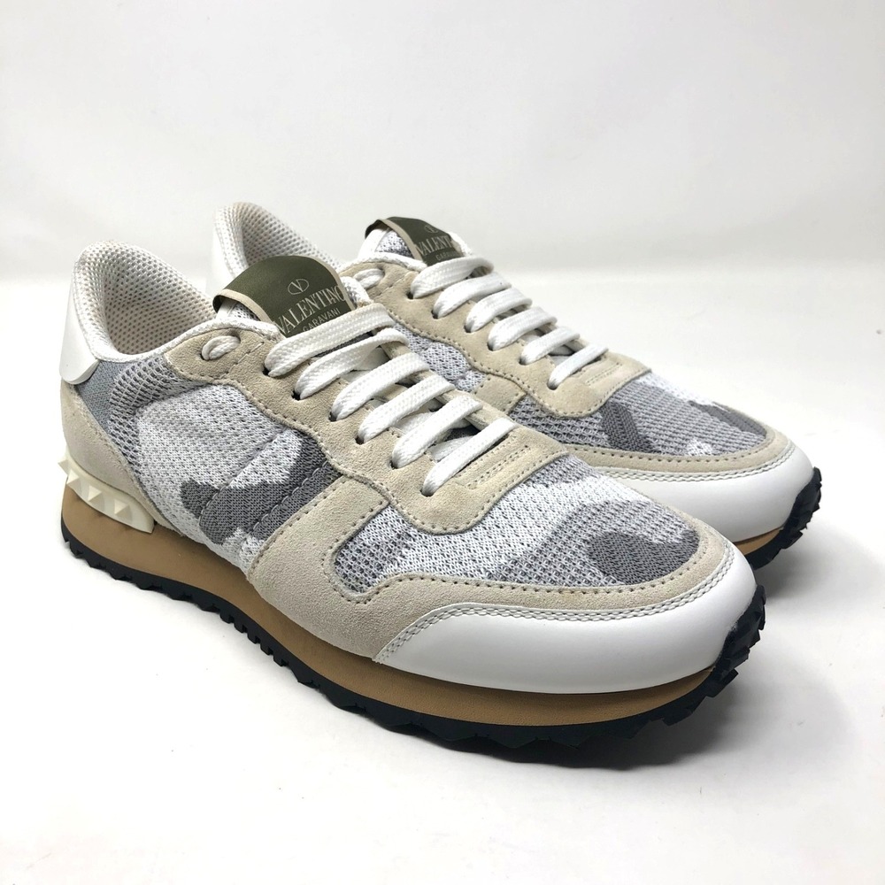 Valentino Rock Runner Sneakers Womens 36.5 US 6.5 Gray Camo Rockstud Luxury